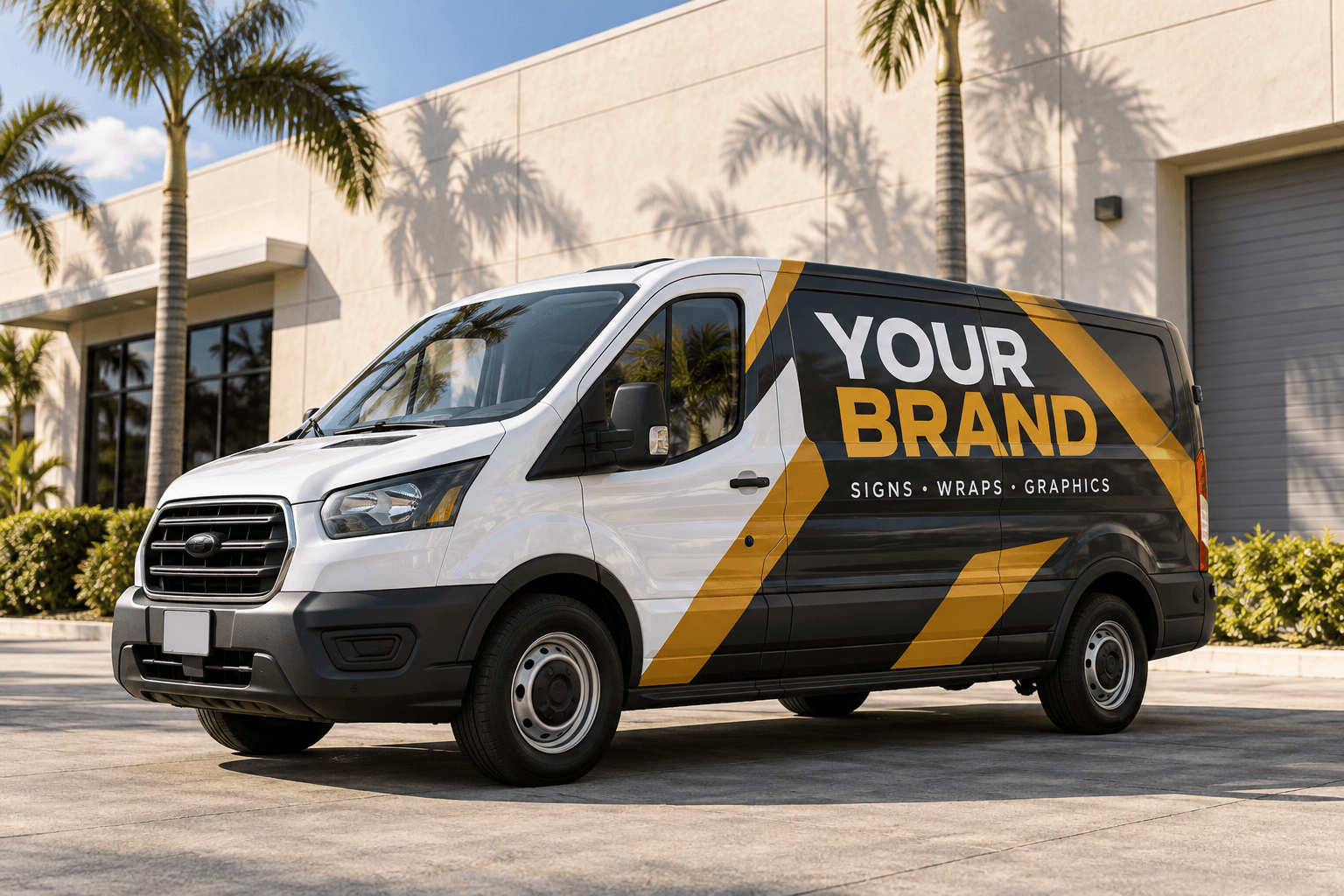 AI-generated example of lettering and graphics on a work van